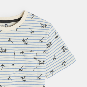 تيشيرت أزرق مقلم مطبوع للأولاد